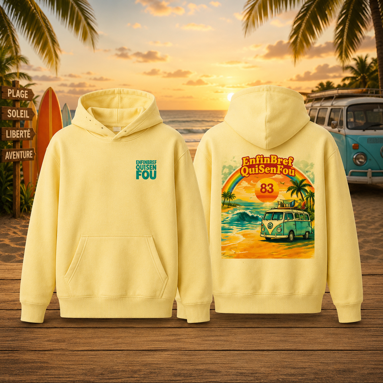 Sweat à Capuche « Enfin Bref Qui S'en Fou 83 – Beach Van »